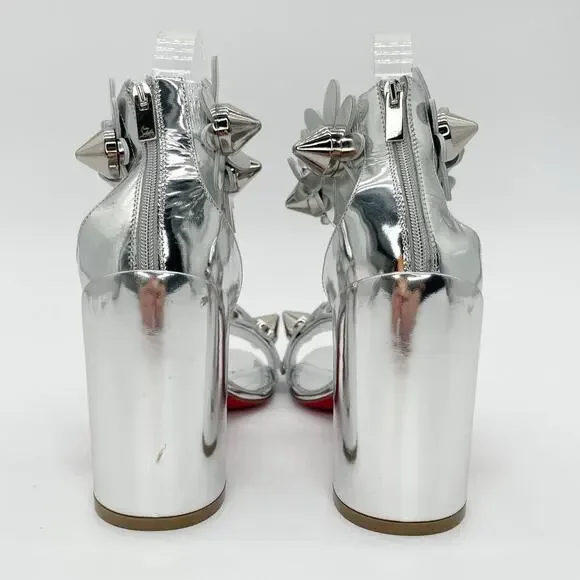 Christian Louboutin Daisy Spike Metallic Silver Ankle Cuff Sandals EU 37.5 - Picture 8 of 15